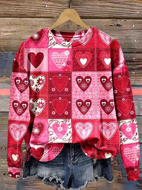 Women's Valentine's Day Heart Love Print Casual Sweater