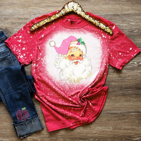 Santa Claus With Pink Santa Hat Teacher Printed T-Shirt