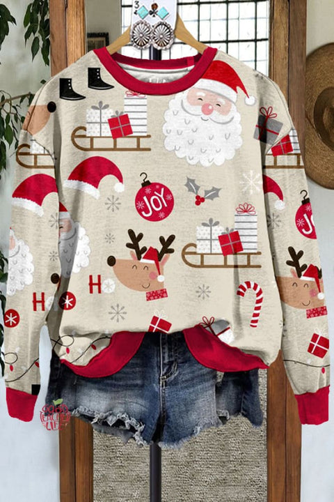 Classic Contrast Color Christmas Print Sweatshirt