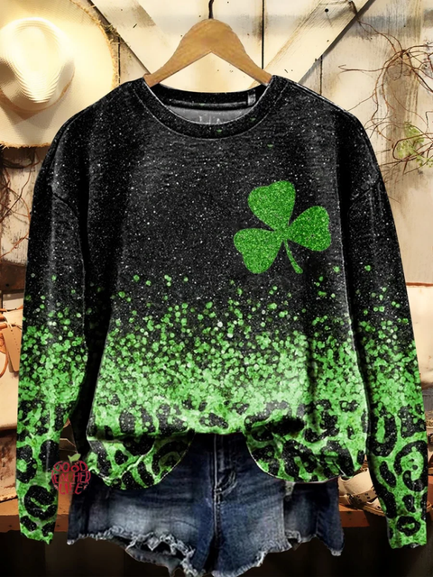 Women's St. Patrick'S Day Retro Lucky Clover Pattern Patterned Sweatshirt