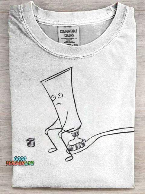 Funny Toothpaste Print Casual Short Sleeve T-Shirt