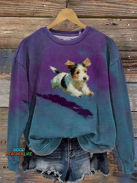 Dog Running In Grass Art Print Sweater