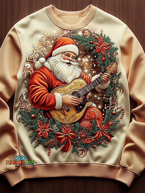 Santa Claus Playing Guitar Art Print Casual Sweatshirt