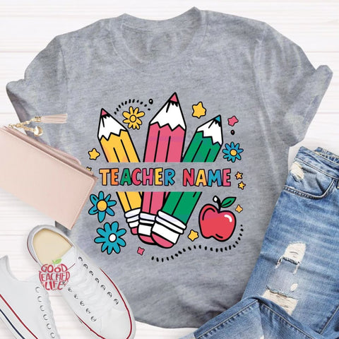 Personalized Teacher Name Kindergarten Pencil T-shirt