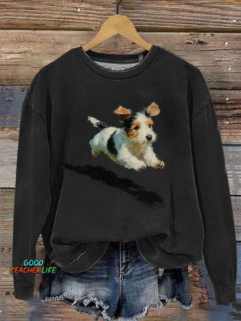 Dog Running In Grass Art Print Sweater