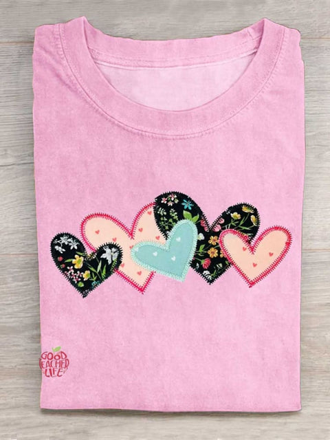 Women's Valentine's Day Heart Pattern Neck-Neck T-Shirt