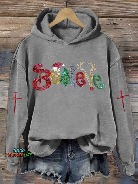 Women'S Believe Bling Printed Casual Hoodie