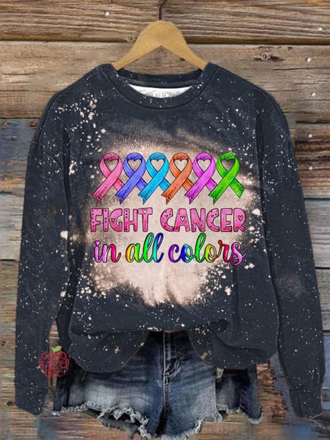 Women's Fight Cancer In All Colors Print Sweatshirt