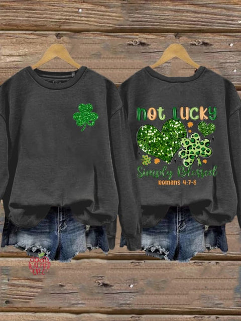 Women's Glitter St. Patrick's Day Not Lucky Simple Blessed Printed Sweatshirt