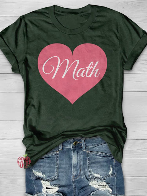 Math Heart Print Short Sleeve T-shirt