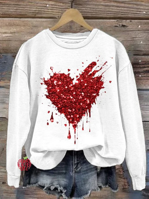 Valentine'S Day Heart Pattern Crew Neck Sweatshirt