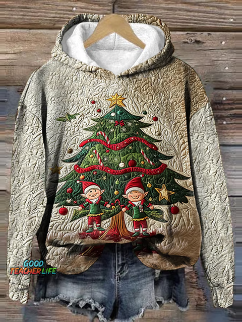 Women's Christmas Elf Print Hoodie