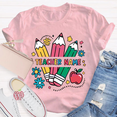 Personalized Teacher Name Kindergarten Pencil T-shirt