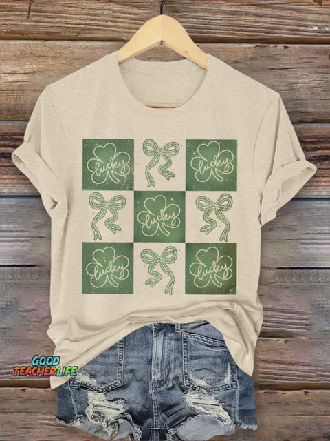 St. Patrick's Day Shamrock Print Crew Neck Short Sleeve T-Shir
