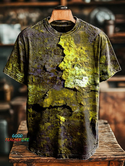 Unisex Retro Aged Rust Printed Casual Loose Short Sleeve T-Shirt