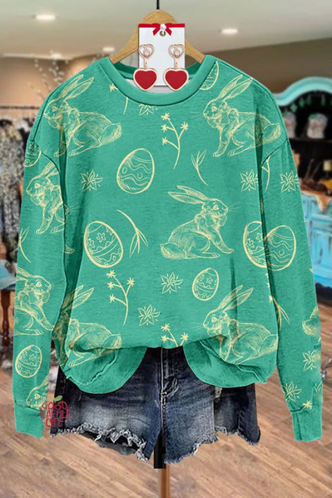 Easter Egg & Bunny Print Sweatshirt