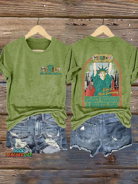 Retro Resist Like It's 1938 Germany It Took The Nazis One Month,3 Weeks,2 Days, 8 Hours And 40 Minutes To Dismantle A Constitutional Republic. Reject Fascists & Project 2025 Print T-Shirt