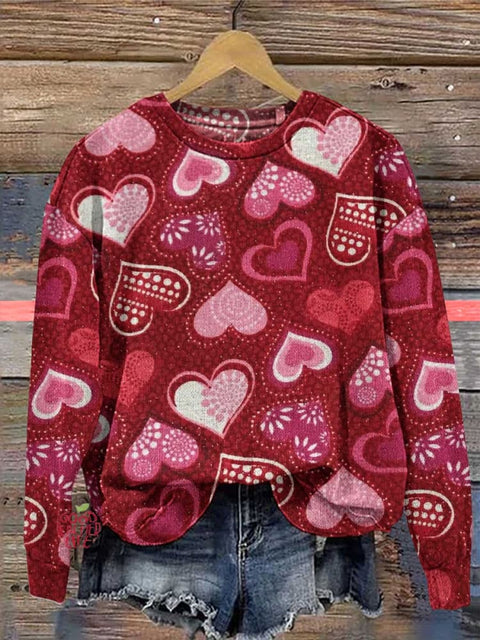 Women's Valentine's Day Heart Print Casual Sweater