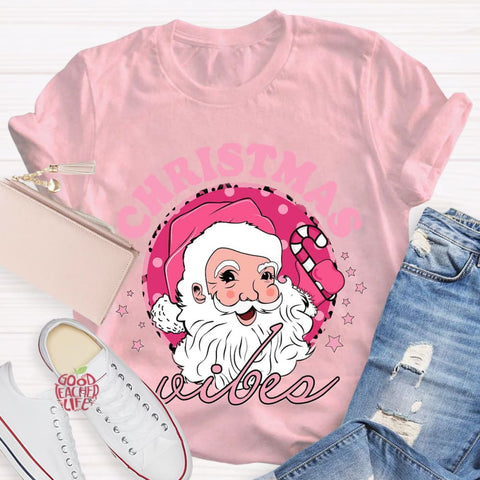 Christmas Vibes Pink Santa Claus T-Shirt