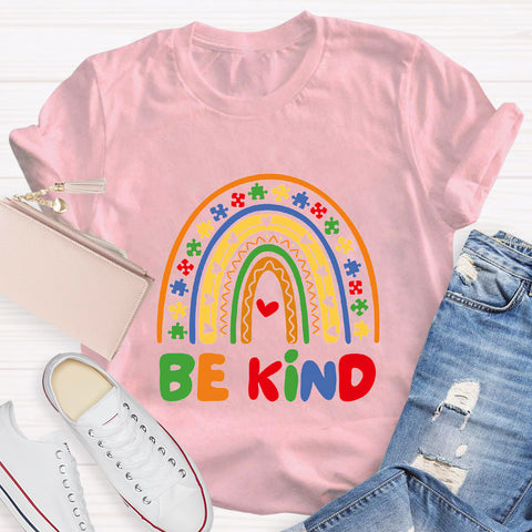 Be Kind Rainbow Autism Puzzle Pieces Teacher T-Shirt