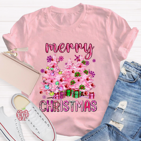 Pink Tree Christmas Teacher T-Shirt