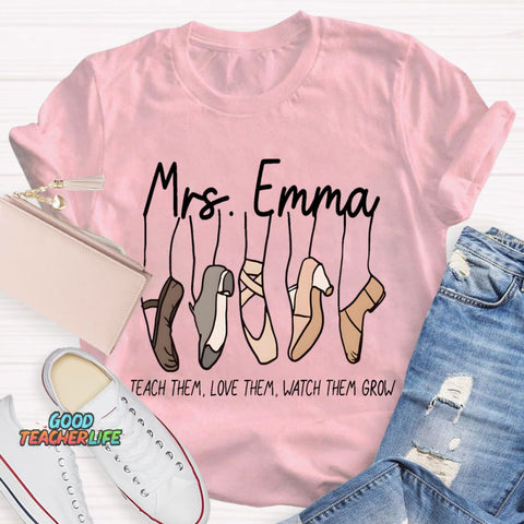 Personalized Name Watch Them Grow Teacher T-Shirt