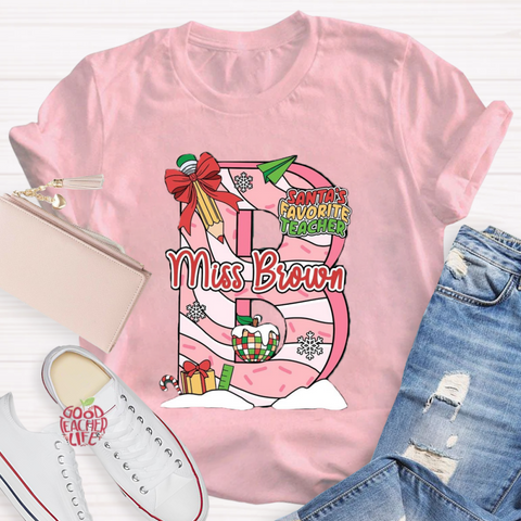 Personalized Name Santa's Favorite Teacher T-Shirt