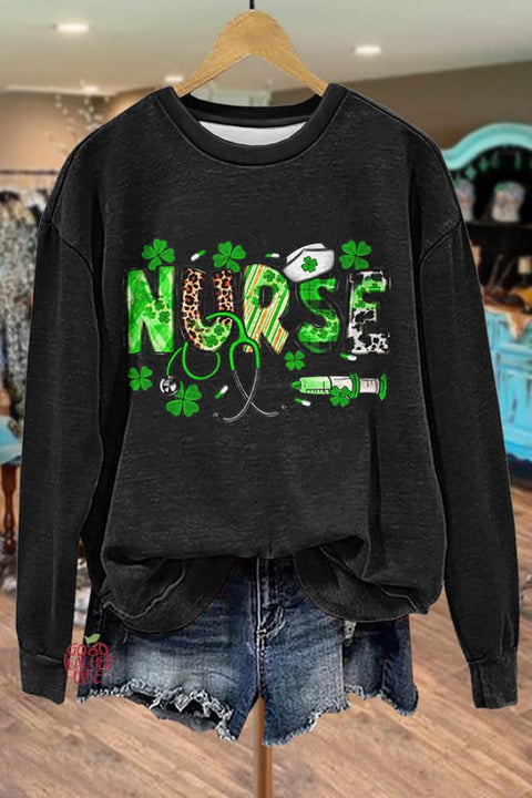 St.Patrick's Day Nurse Print Sweatshirt