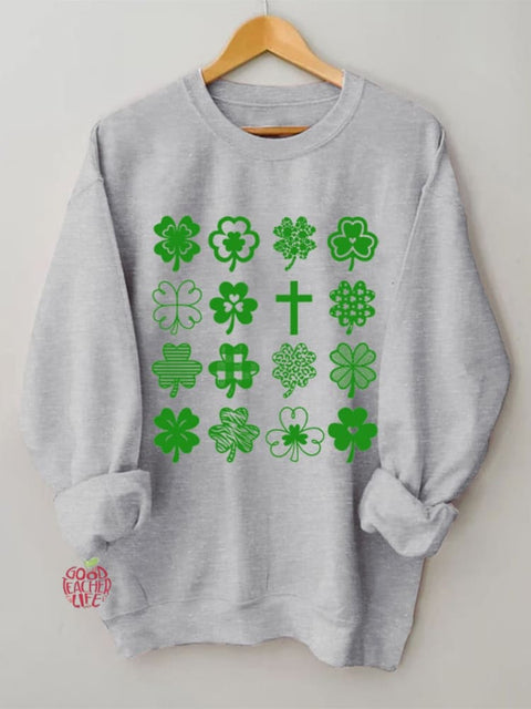 Women's St. Patrick's Day Trefoil Cross Print Sweatshirt