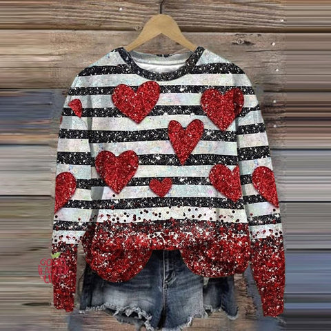 Women's Valentine's Day Heart Print Long Sleeve Sweatshirt