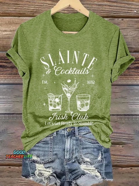 Retro St.Patrick's Day SláInte Cocktail Club Let's Get Ready To Stumble Print T-Shirt