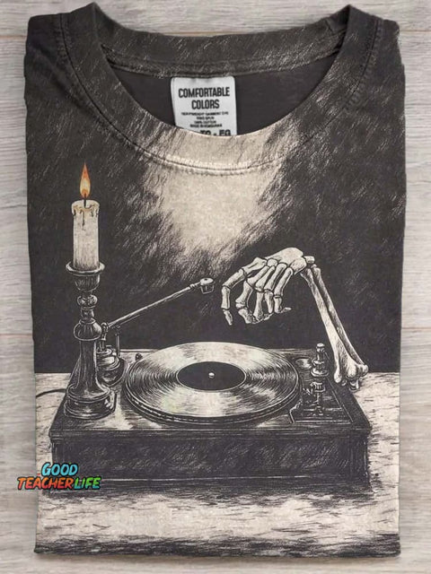 Skull Music Print Casual Short Sleeve T-Shirt