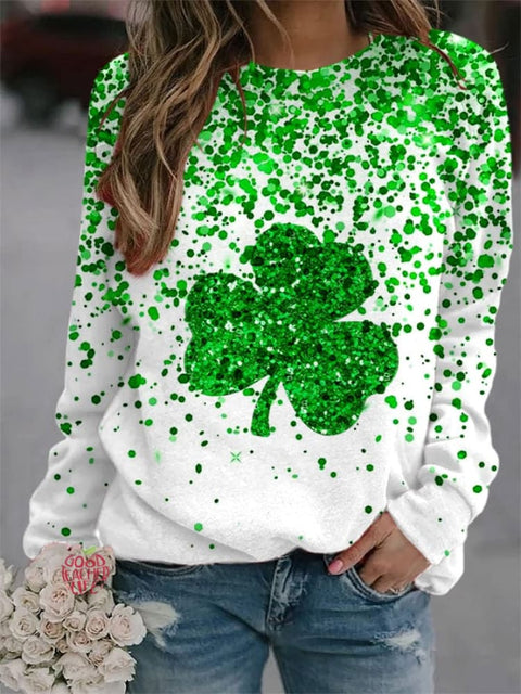 Women's St. Patrick's Day Sequined Shamrock Print Sweatshirt