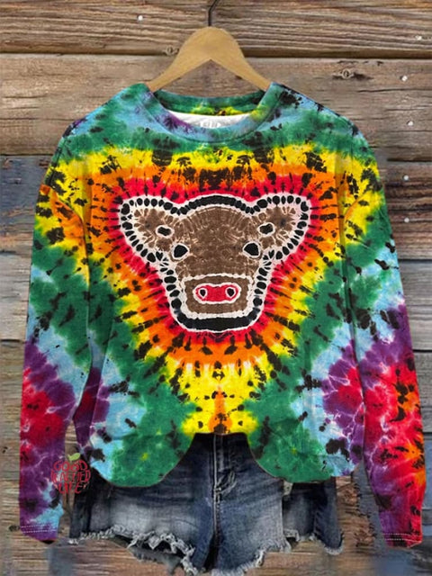 Women's Tie-dye Cow Print Sweatshirt