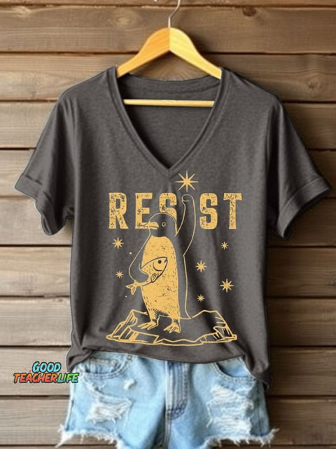Women's Penguins Resist Tariff Printed Short-Sleeved T-Shirt