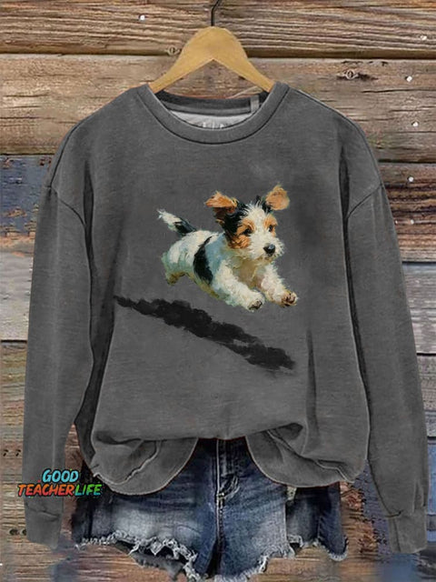 Dog Running In Grass Art Print Sweater