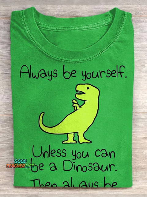 Retro Fun Dinosaur Print Casual Short Sleeve T-Shirt