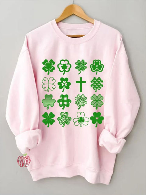 Women's St. Patrick's Day Trefoil Cross Print Sweatshirt