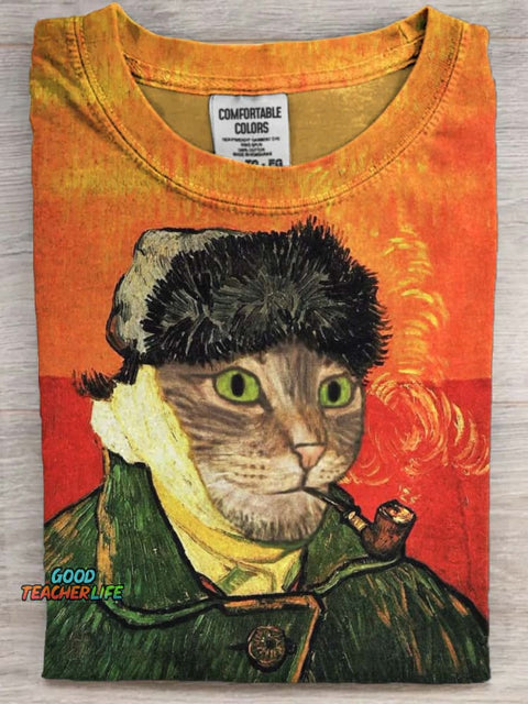 Funny Van Meow Printed Casual Short sleeved T-shirt