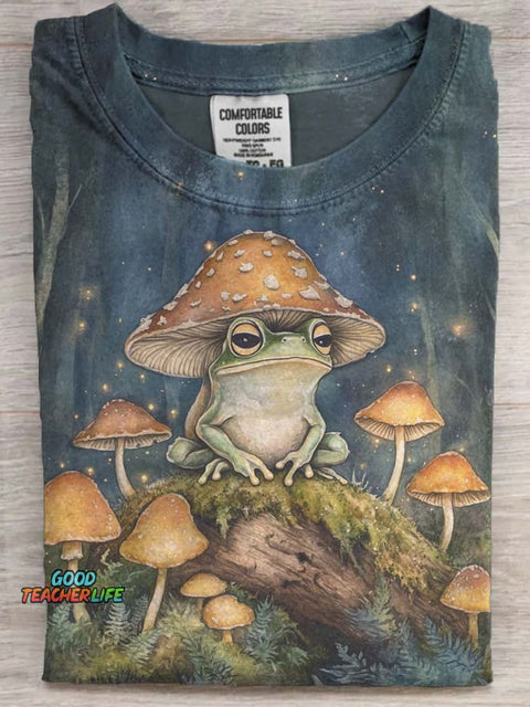 Mushroom Frog Abstract Print Casual Short Sleeve T-Shirt