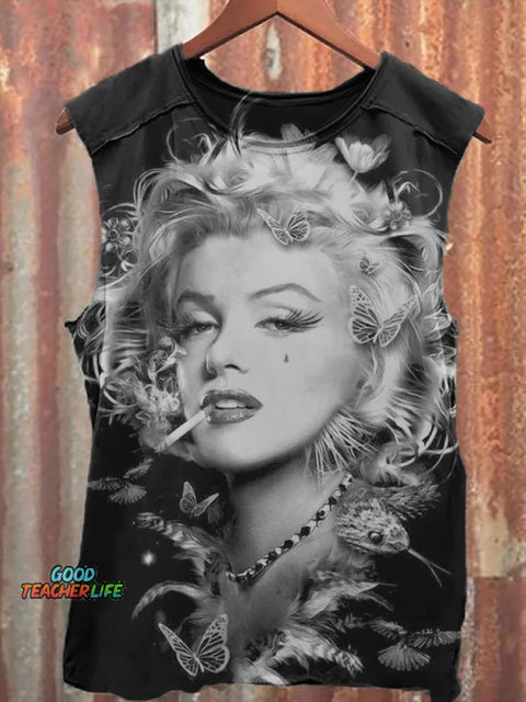Retro Smoking Girl Print Tank Top