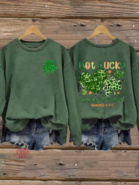 Women's Glitter St. Patrick's Day Not Lucky Simple Blessed Printed Sweatshirt