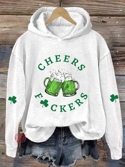 Women's St. Patrick's Day Funny Cheers Shamrock Casual Hoodie