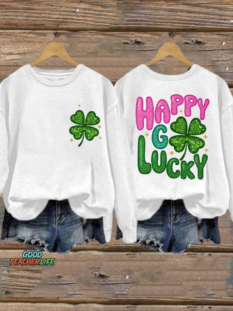 Women's  St. Patrick's Day Shiny Happy Go Lucky Shamrock Print Casual Sweatshirt