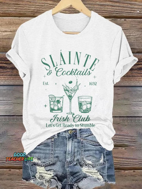 Retro St.Patrick's Day SláInte Cocktail Club Let's Get Ready To Stumble Print T-Shirt