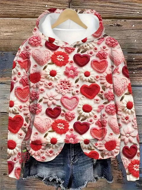 Women's Flower Heart Valentines Day Print Casual Sweatshirt