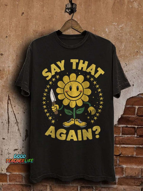 Funny Sunflower Print Casual Short Sleeve T-Shirt