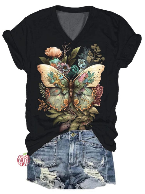 Butterfly Print Crew Neck T-Shirt