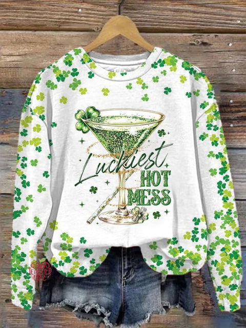 Women's Luckiest Hot Mess Print Sweatshirt