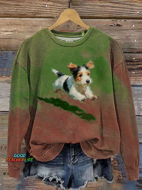 Dog Running In Grass Art Print Sweater
